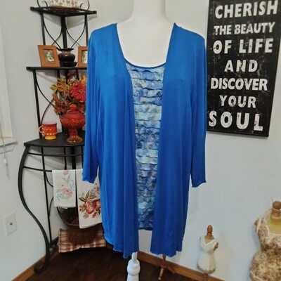 Janeric 3X Women&#39;s Blue Layered Look 1-PC Plus Size Stretchy Blouse