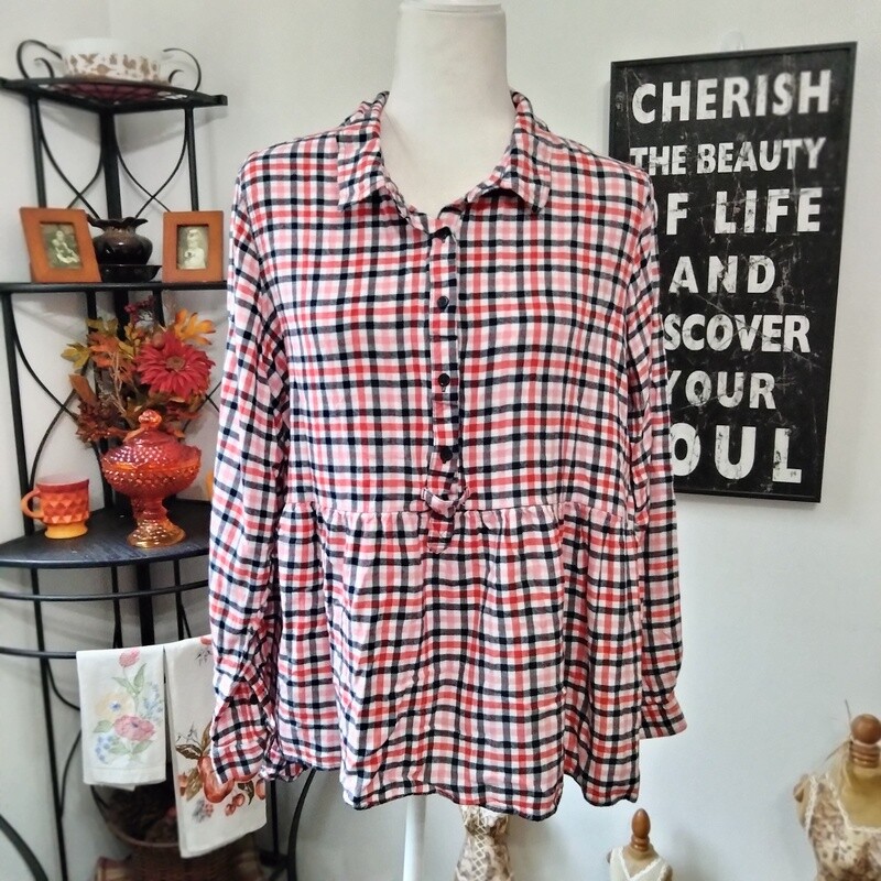 Falls Creek 2X Women&#39;s Rayon Plaid Half Button Long Sleeve Plus Size Blouse
