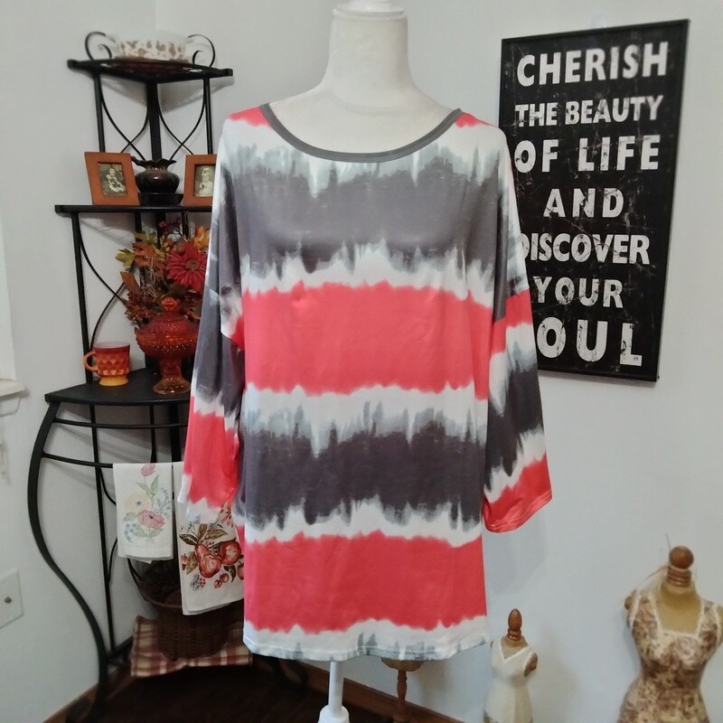 Women&#39;s 4XL Grey &amp; Coral Half Sleeve Stretchy Plus Size Blouse