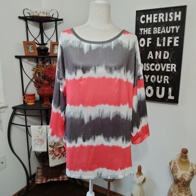 Women&#39;s 4XL Grey &amp; Coral Half Sleeve Stretchy Plus Size Blouse