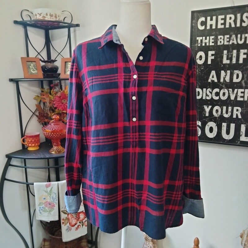 Tommy Hilfiger XL Red &amp; Black Plaid Half Button Long Sleeve Flannel Shirt