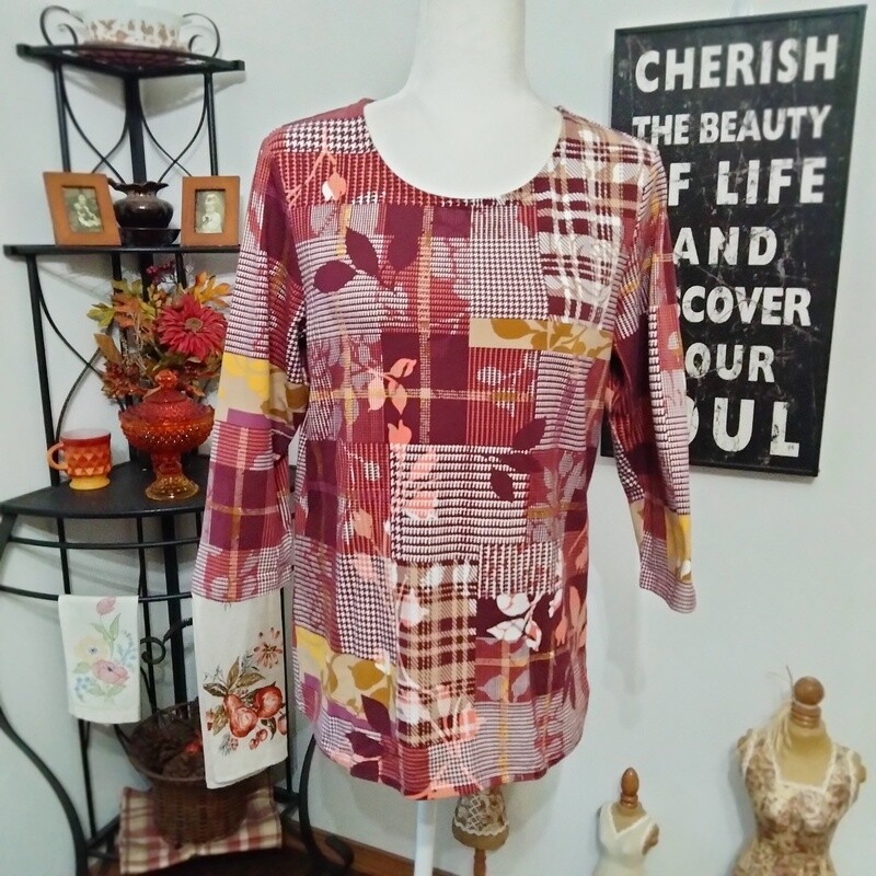 Christopher &amp; Banks Medium Women&#39;s Fall Print 3/4 Sleeve Knit Stretchy Blouse
