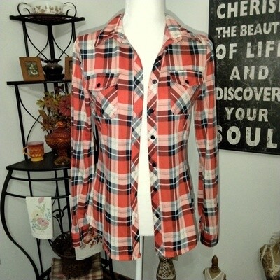 Wet Seal Small Women&#39;s Juniors Plaid  Long Sleeve Flannel Shirt