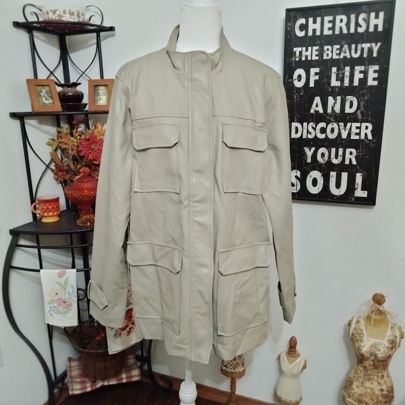 NEW! A New Day XL Women&#39;s Tan Faux Leather Zip-Up Jacket Coat