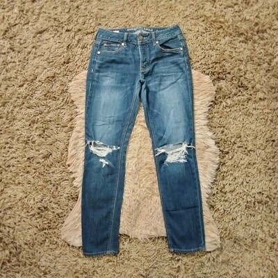 American Eagle Sz 0 Women's Juniors Tomgirl Distressed Mid Rise Stretch Jeans