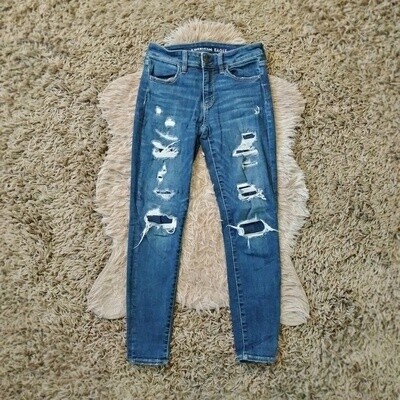 American Eagle Sz 4 Short Women's Juniors Distressed Mid Rise Jeggings Jeans