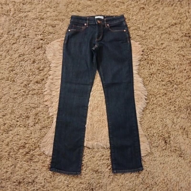 Loft Sz 0 Women&#39;s Juniors Dark Wash Curvy Straight Mid Rise Stretch Jeans