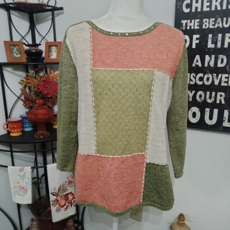 Alfred Dunner Medium Women&#39;s Colorblock 3/4 Sleeve Crewneck Sweater