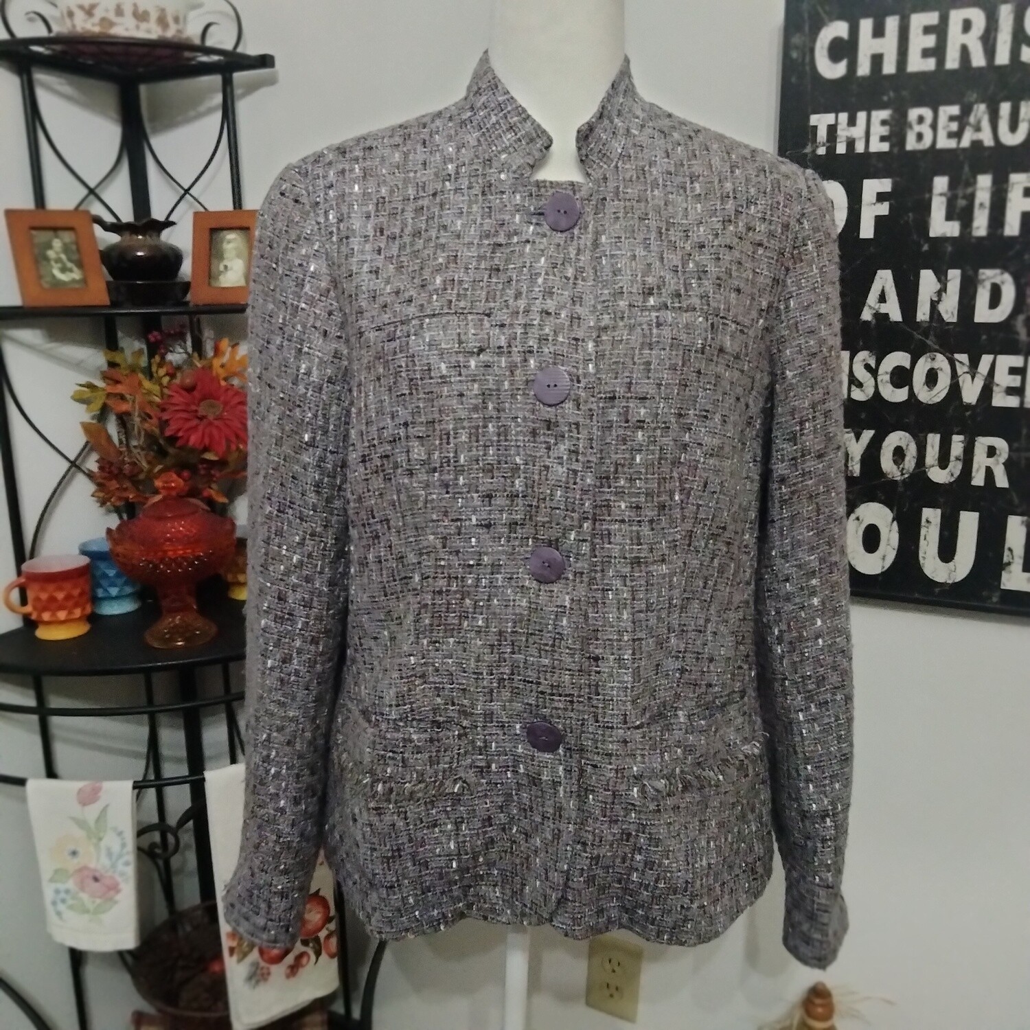 Coldwater Creek 14 Women&#39;s Light Purple Tweed Button-Up Blazer
