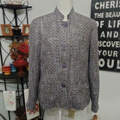 Coldwater Creek 14 Women&#39;s Light Purple Tweed Button-Up Blazer
