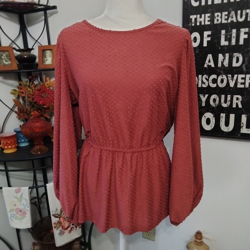 Ava James 1X Women&#39;s Dusty Rose Textured Tie Back 3/4 Sleeve Plus Size Blouse