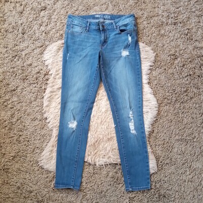 Old Navy Sz 8 Women&#39;s Rockstar Distressed Mid Rise Stretch Skinny Jegging Jeans