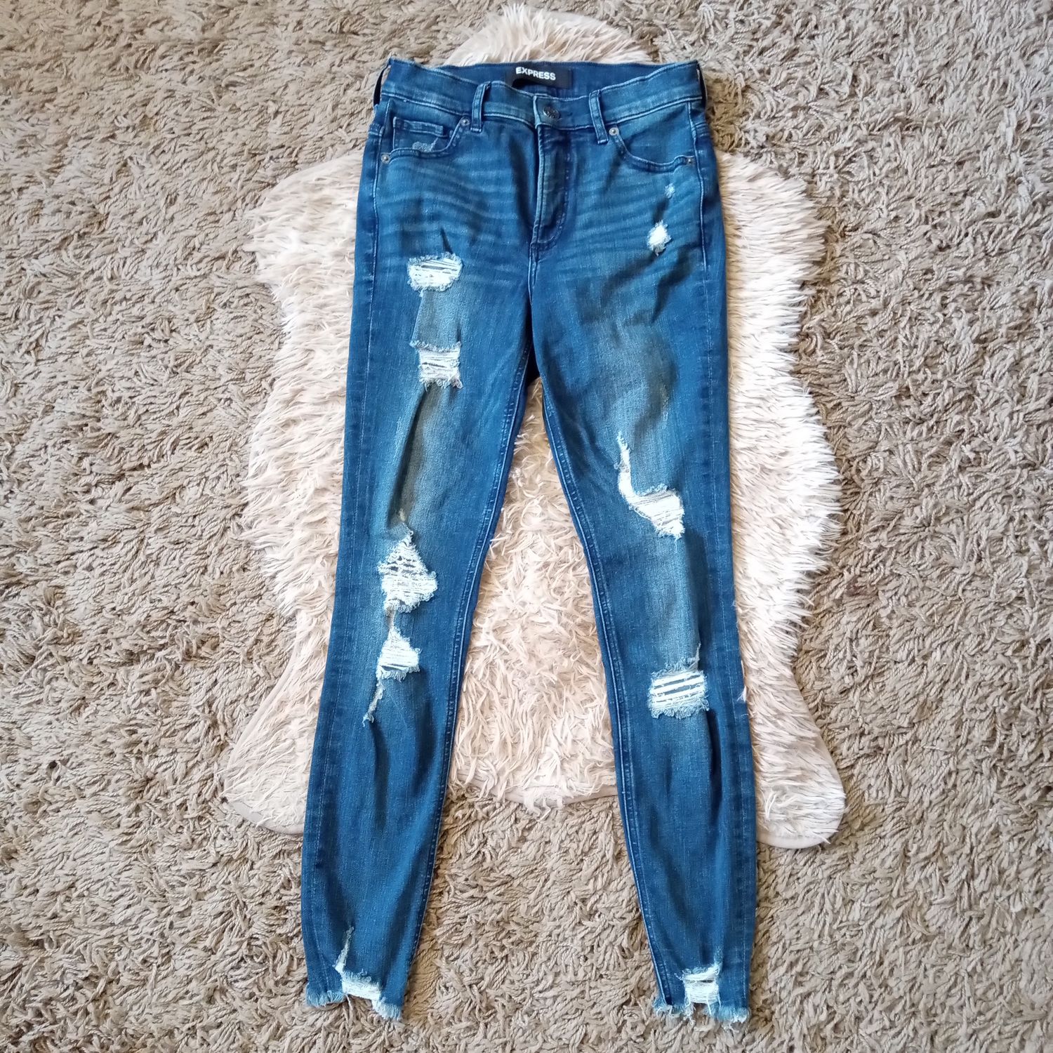 Express Sz 2 Women&#39;s Distressed Ankle High Rise Stretch Raw Hem Jegging Jeans