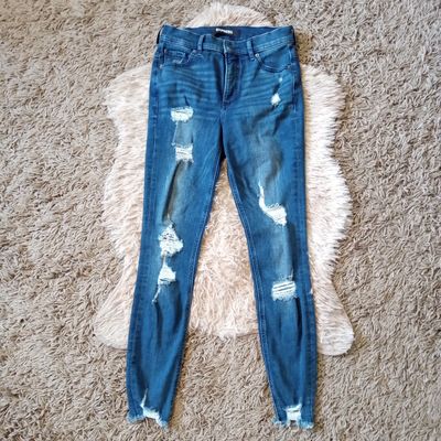 Express Sz 2 Women&#39;s Distressed Ankle High Rise Stretch Raw Hem Jegging Jeans