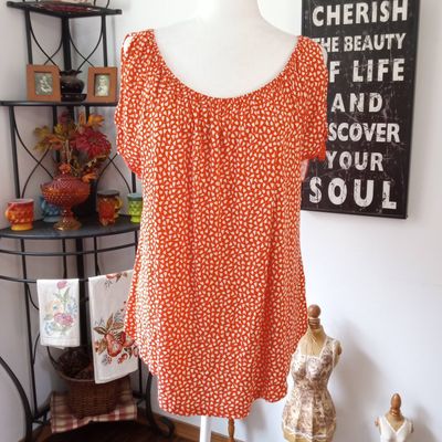 Lascana XL Women&#39;s Orange Cold Shoulder Short Sleeve Scoop Neck Stretchy Blouse