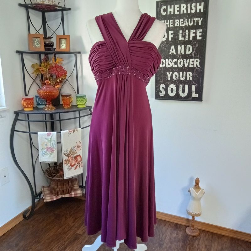 NEW! Jessica Howard Sz 14 Large Women&#39;s Burgundy Maxi Formal Sleeveless Dress