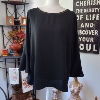 Apt. 9 XL Women&#39;s Black Boho 3/4 Sleeve Lightweight Crew Neck Blouse