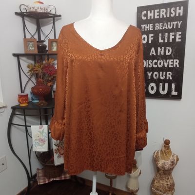 NEW! Hesed 3X Women&#39;s Butterscotch V-Neck 3/4 Sleeve Plus Size Blouse