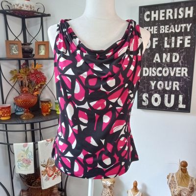 Calvin Klein Medium Women&#39;s Pink &amp; Black Sleeveless Career Blouse