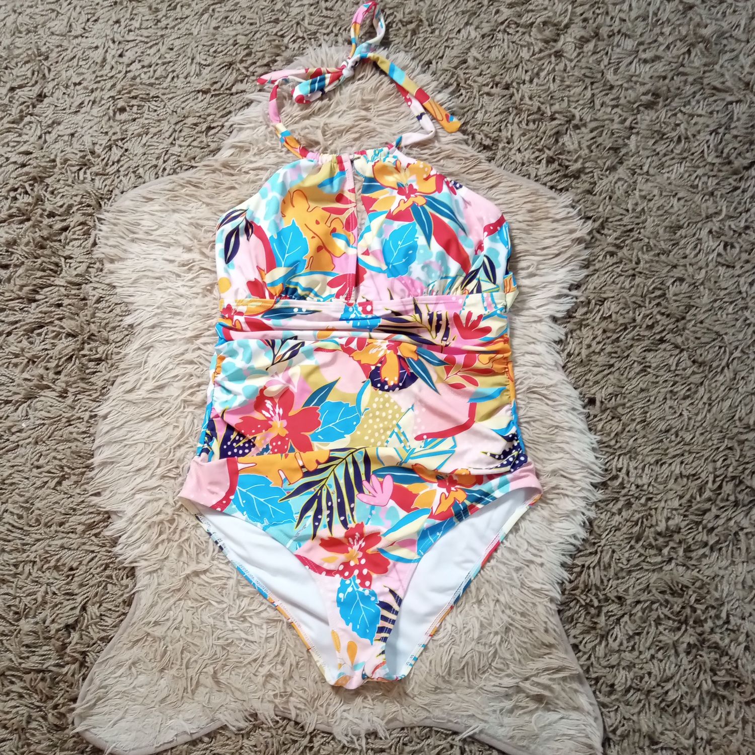 Tempt Me XL Women&#39;s High Neck Halter Tropical Floral One-Piece Swimsuit