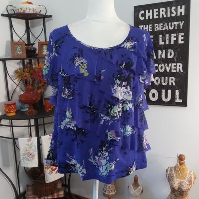 Apt. 9 0X Women&#39;s Purple Nylon Ruffle Layers Short Flutter Sleeve Blouse
