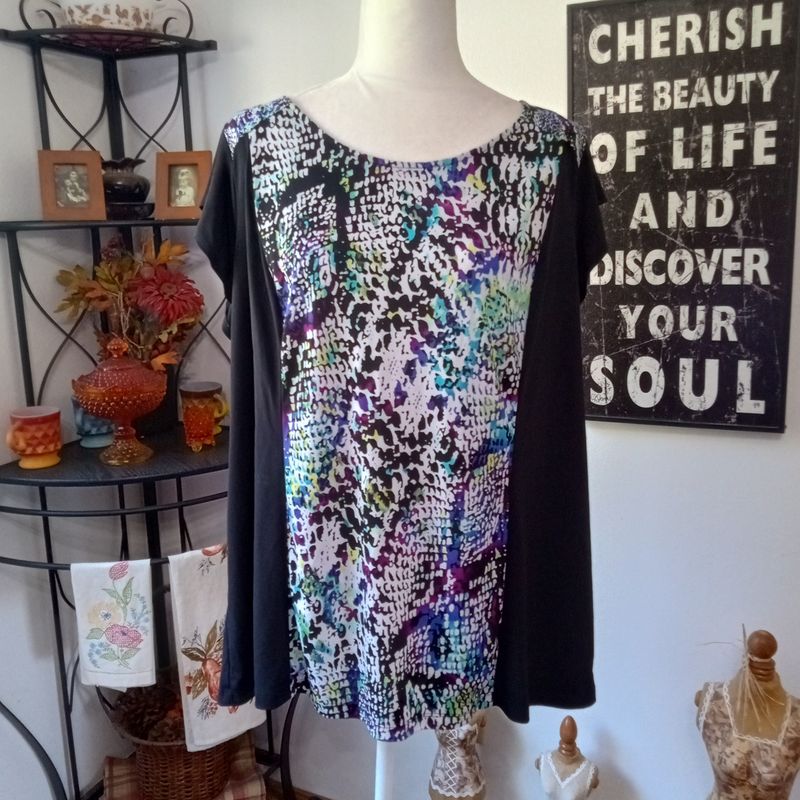 Worthington 2X Women&#39;s Black Pebble Print Short Sleeve Plus Size Blouse