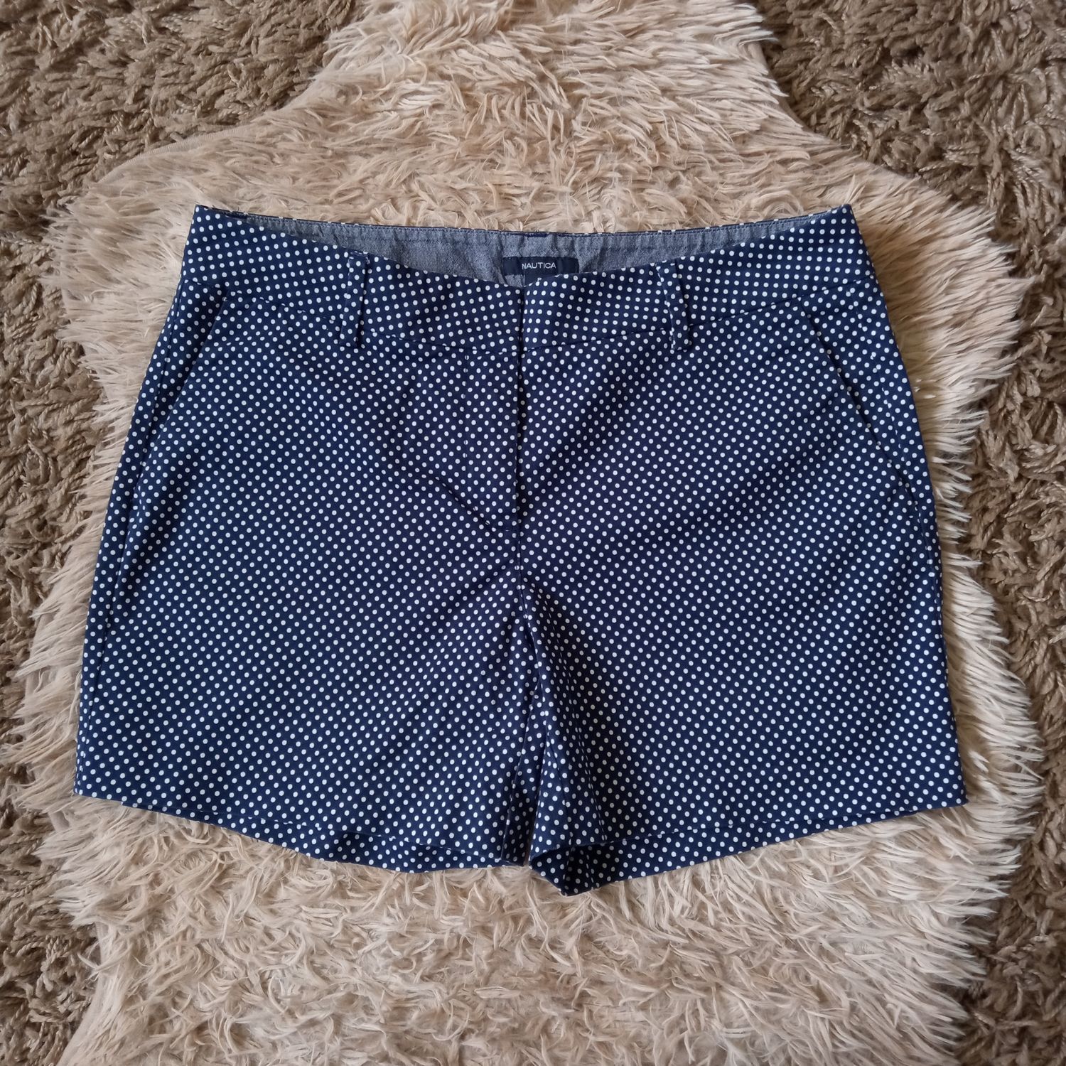 Nautica Sz 8 Women&#39;s Blue White Dotted Stretch Twill Chino Shorts