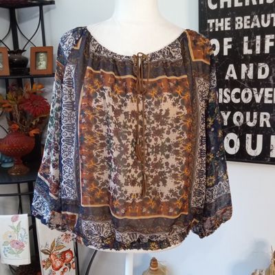 Massini XL Women&#39;s Floral Sheer Lined 3/4 Sleeve Waist Length Blouse