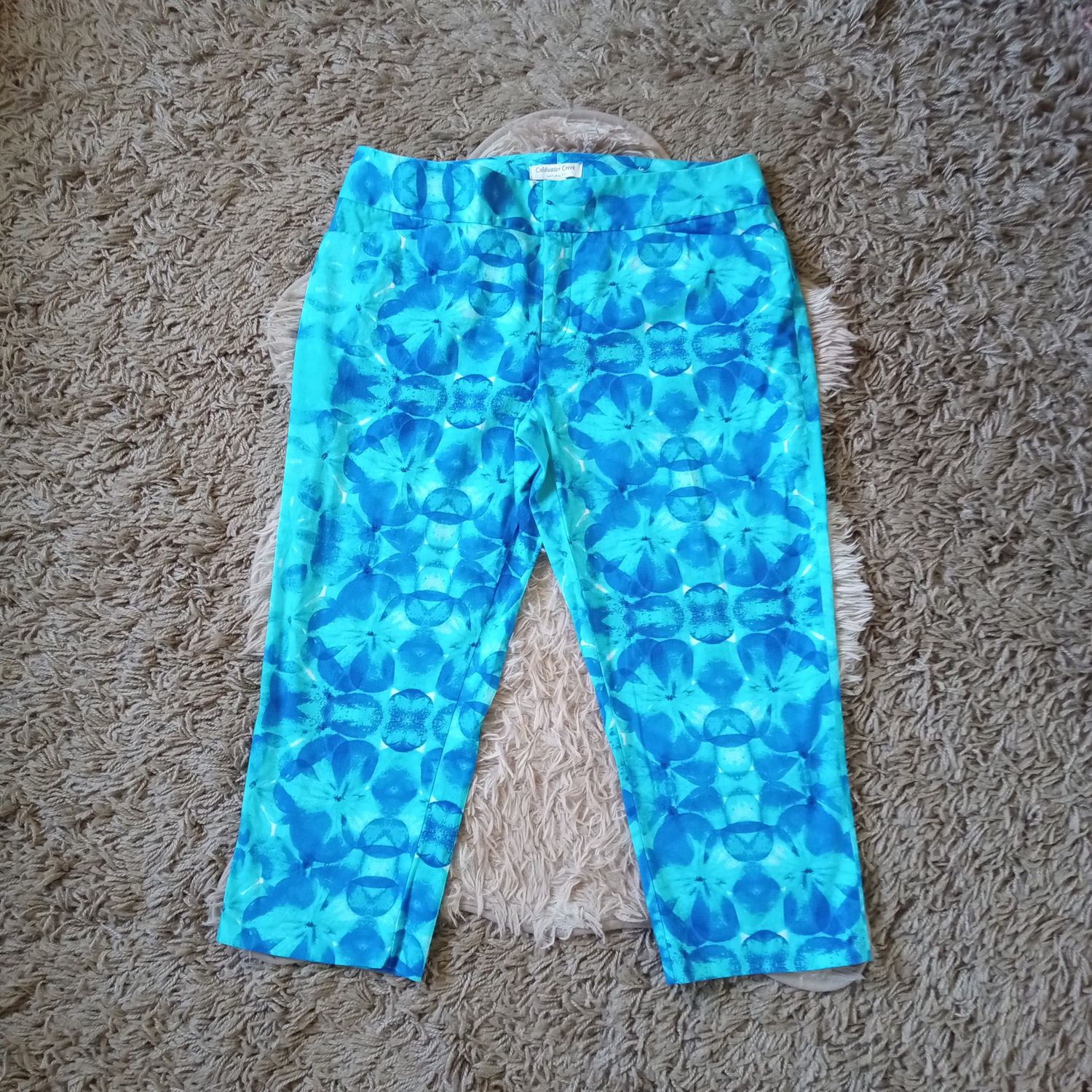 Coldwater Creek Sz 12 Women&#39;s Blue Floral Natural Fit Stretchy Capri Pants
