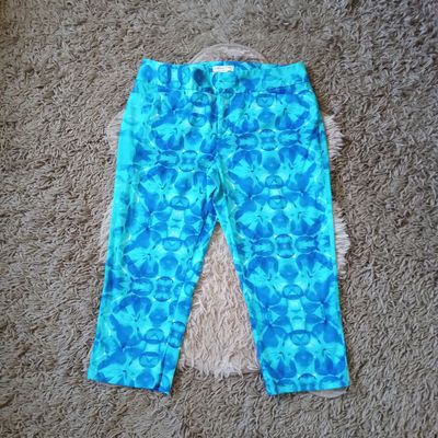 Coldwater Creek Sz 12 Women&#39;s Blue Floral Natural Fit Stretchy Capri Pants