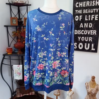 NEW! Pixie Lady 2X Women&#39;s Blue Floral Long Sleeve Stretchy Plus Size Blouse