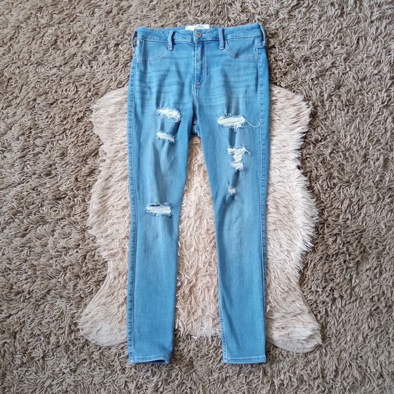 Hollister Sz 7 Short Juniors Distressed Curvy High Rise Skinny Stretch Leggings Jeans