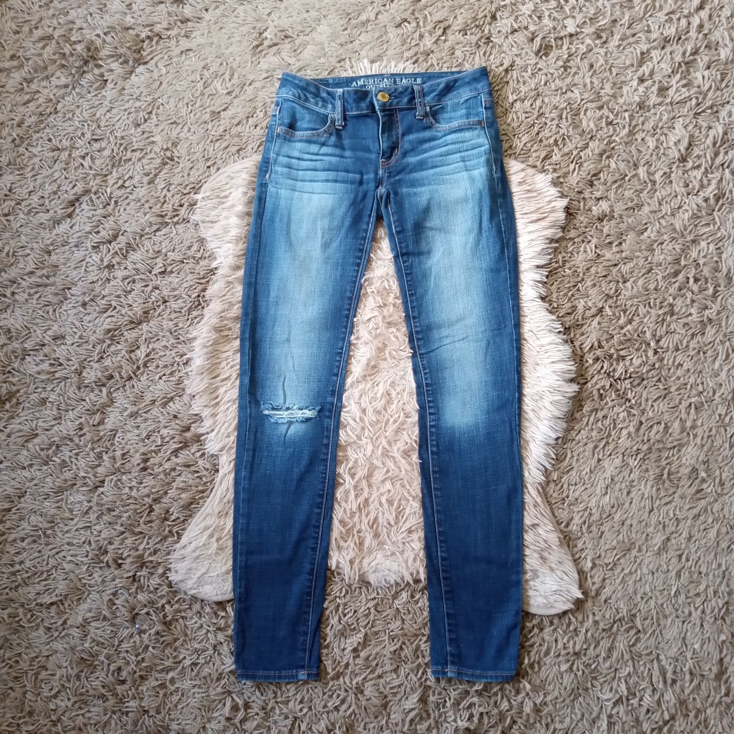 American Eagle Sz 0 Juniors Girls Distressed Mid Rise Stretch Jegging Jeans