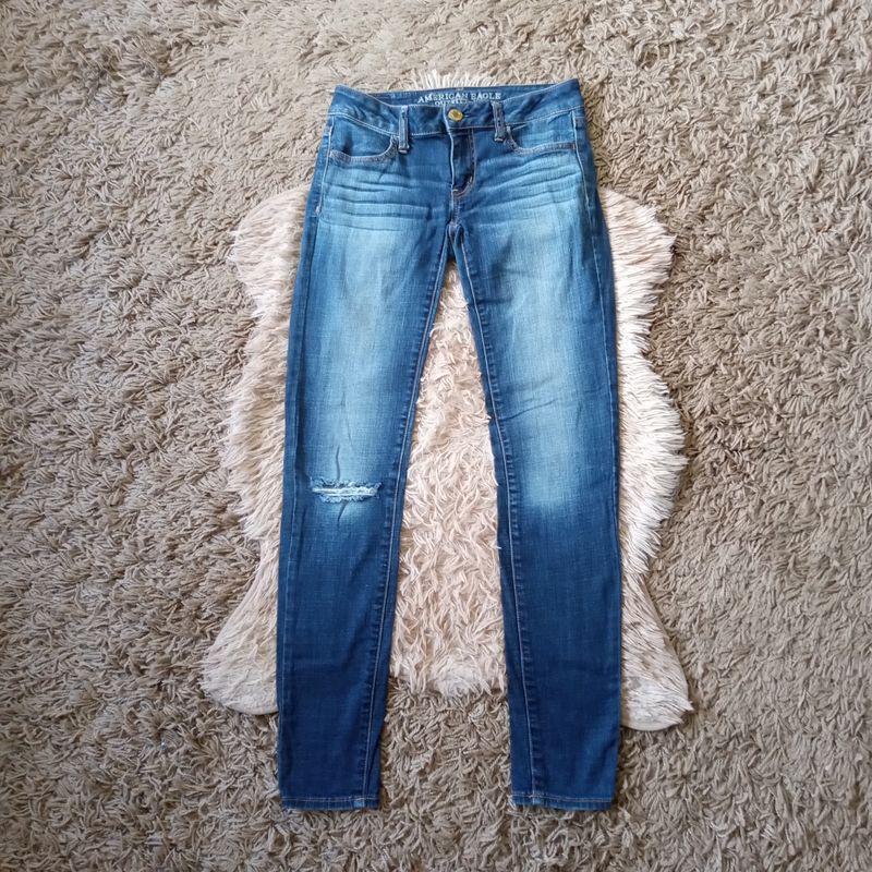 American Eagle Sz 0 Juniors Girls Distressed Mid Rise Stretch Jegging Jeans