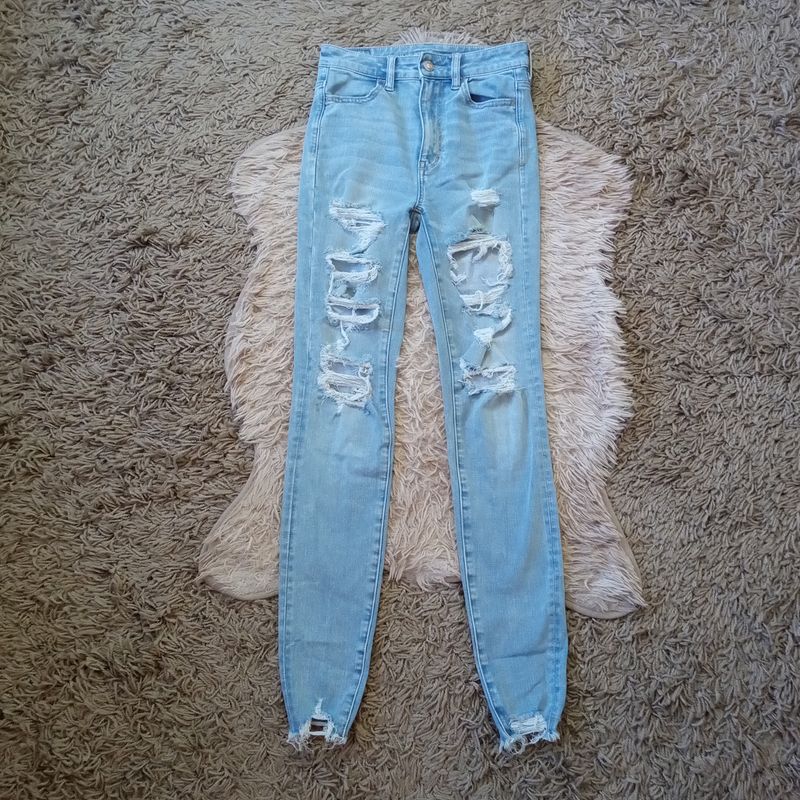 American Eagle Sz 0 Long Jrs Girls Distressed Highest Rise Jegging Jeans
