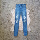 American Eagle Sz 2 Long Women&#39;s Jrs Distressed Hi-Rise Stretch Jegging Jeans