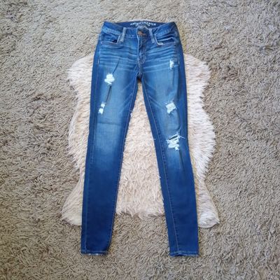 American Eagle Sz 4 Women&#39;s Jrs Curvy Super Hi-Rise Distressed Stretch Jegging Jeans