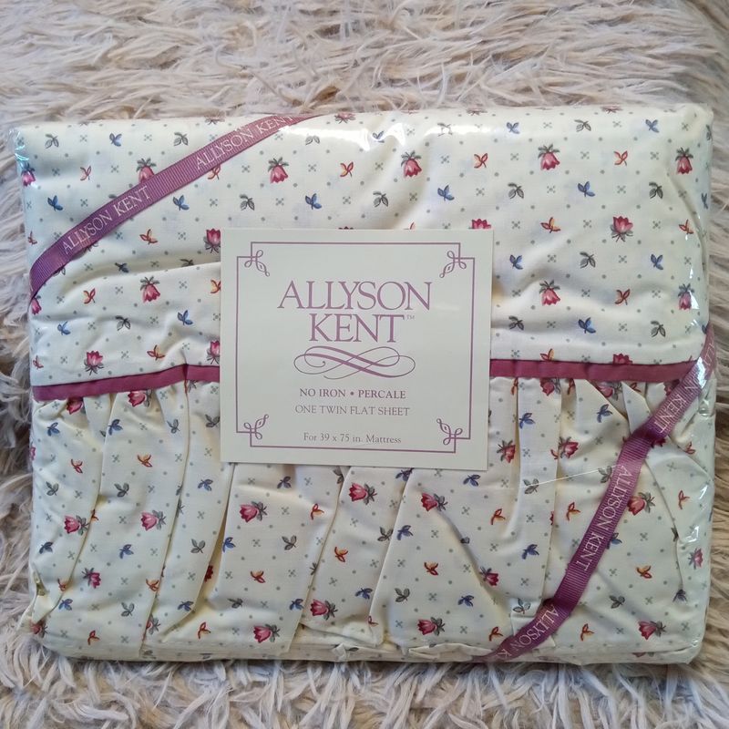 Vintage Allyson Kent Floral Twin Flat Bed Sheet No Iron Percale NOS