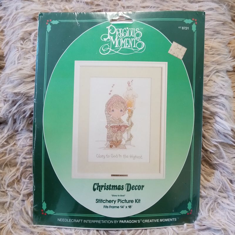NEW VTG Precious Moments Christmas Decor Cross Stitch Stitchery Kit
