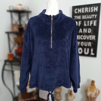 Old Navy XL Women&#39;s Blue Loose Plush Fleece Long Sleeve Half-Zip Sweatshirt