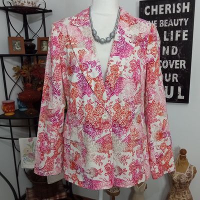 Chadwicks Sz 14 Large Women&#39;s Pink &amp; White Button Closure Blazer Jacket