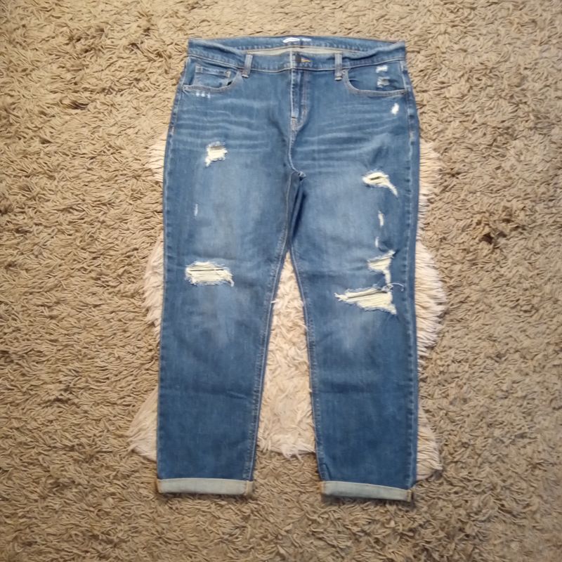 Old Navy Sz 12 Women&#39;s Boyfriend Fit Mid Rise Distressed Straight Leg Jeans