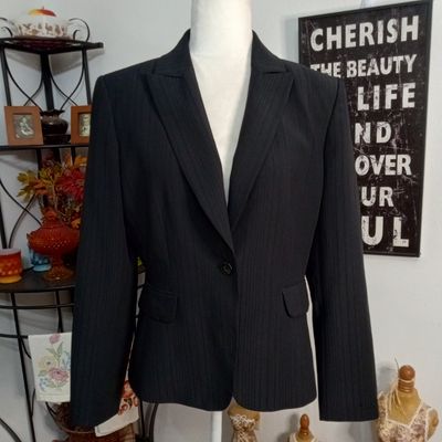 Tahari ASL Sz 10 Medium Women&#39;s Black Single Button Career Blazer Jacket