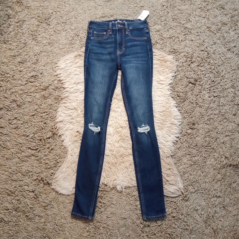 NEW! Hollister 00 Juniors Distressed Dark Wash High Rise Skinny Jeans Jeggings