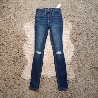 NEW! Hollister 00 Juniors Distressed Dark Wash High Rise Skinny Jeans Jeggings