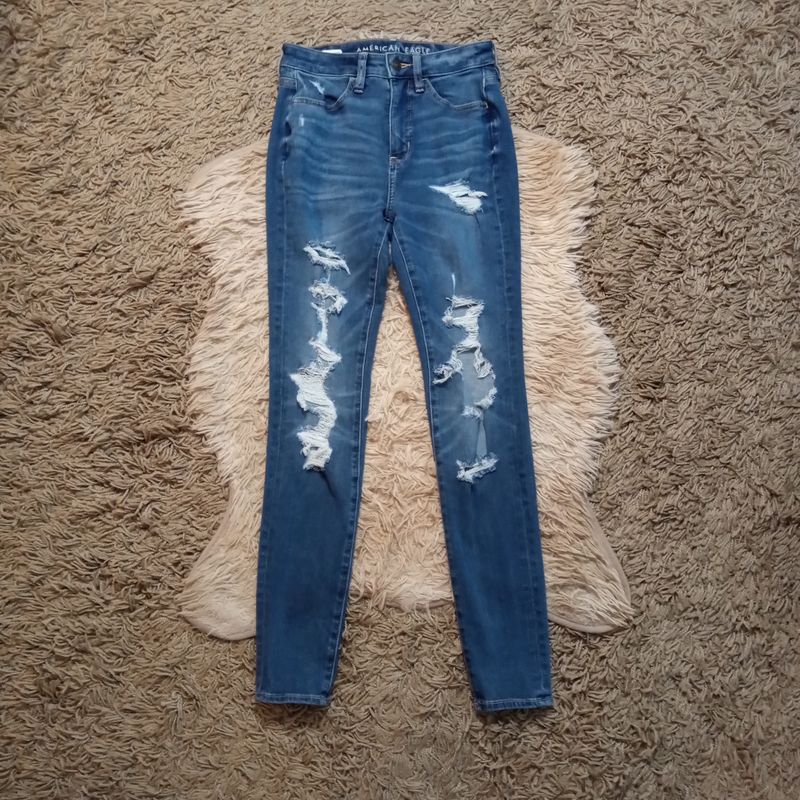 American Eagle Sz 0 Juniors Distressed Super Hi-Rise Stretch Jegging Jeans