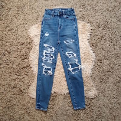 American Eagle Sz 0 Short Juniors Soft Knit Distressed Curvy Highest Rise Jegging Jeans