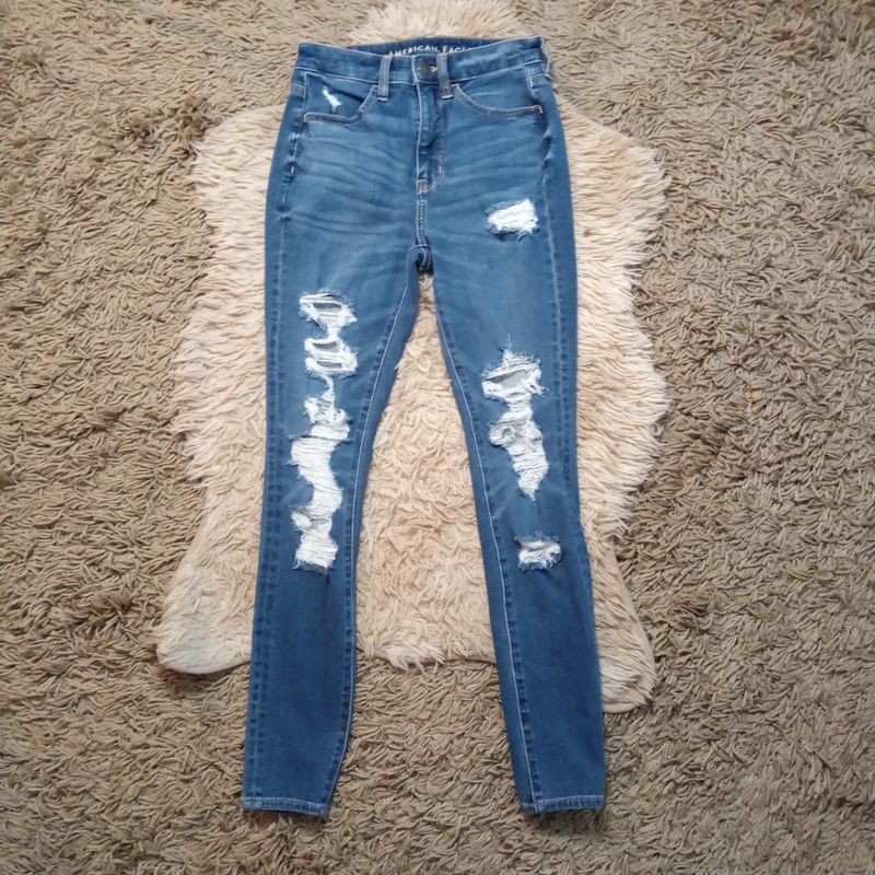 American Eagle Sz 2 Women&#39;s Jrs Dream Jean Distressed Super High Rise Jegging