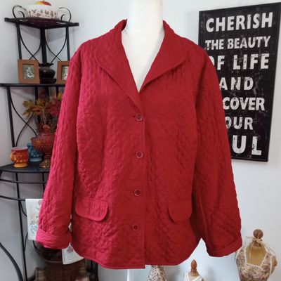 Covington 2X 20-22W Women&#39;s Red Quilted Button Up Collared Jacket Coat