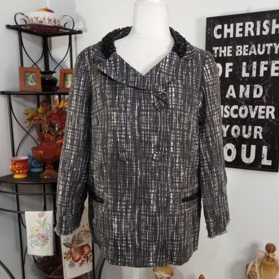 J. Crew 12 Large Women&#39;s Grey Beaded Collar Double Breasted Tweed Blazer Jacket